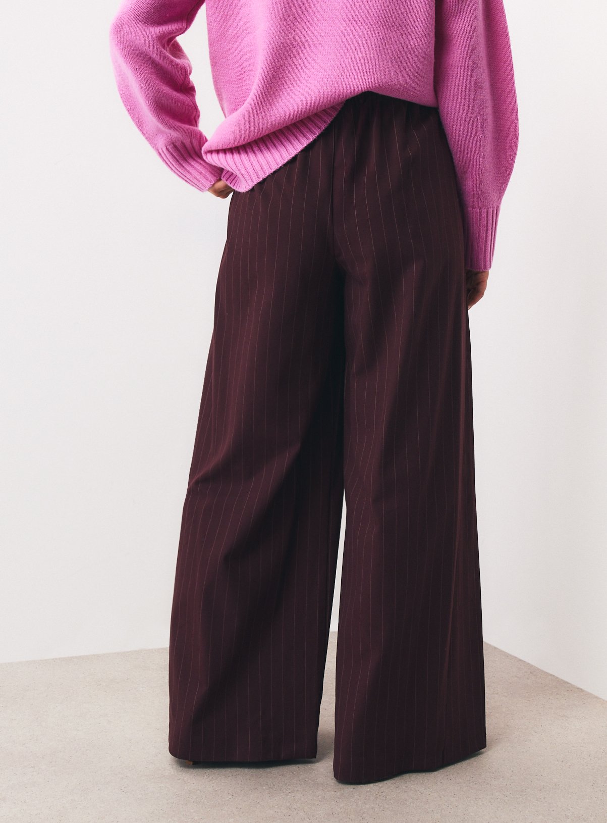 Dark Red Pinstripe Palazzo Trousers 12L - Image 4 thumbnail